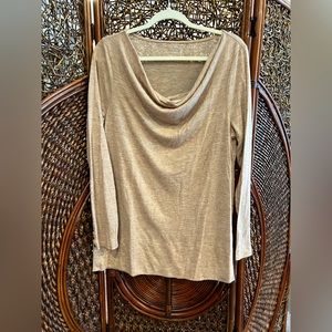 LOFT Women’s Cowl Neck Long Sleeve Knit Top Casual Blouse Size XL Heather Taupe